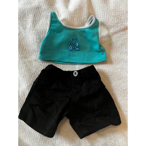 Build A Bear Tiny Tees Blue Tank Top Black Shorts Bear Clothing Set Size #G - Picture 1 of 9